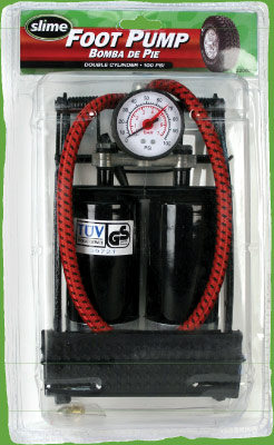 SLIME DOUBLE CYLINDER FOOT PUMP FOR BICYCLES AND CARS