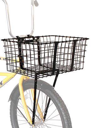 black metal bike basket