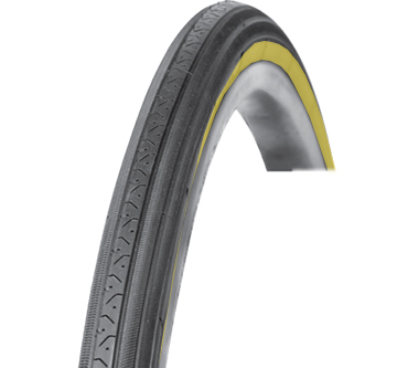 BICYCLE TIRE 27 x 1-1/4 P1036 BLACK YELLOW GUM SIDEWALL
